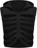 Women's Universal Skeleton Hooded Vest Men's Casual Hollow Crop Top Punk Sleeveless Short Hoodie Quirky Sleeveless Sweatshirt Vest