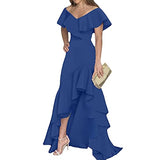 Vagbalena Women's Elegant Strapless Prom Dress V Neck Long High Low Irregular Tiered Ruffle Elegant Dress 2023 Puff Sleeve Formal Dress