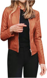 Women's Long Sleeve Leather Jacket Lapel Jacket Long Sleeve Suede Jacket with Zipper Casual Sheepskin Jacket Fashion Jacket