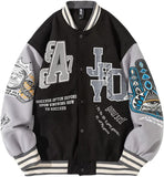 Men's Vintage Varsity Baseball Jacket, Unisex Casual Letter Print Patchwork Baseball Jacket, Couple Streetwear Letterman Jacket Bomber Jacket