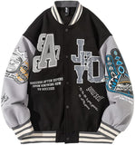 Men's Vintage Varsity Baseball Jacket, Unisex Casual Letter Print Patchwork Baseball Jacket, Couple Streetwear Letterman Jacket Bomber Jacket