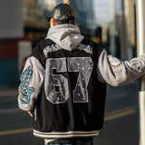 Men's Vintage Varsity Baseball Jacket, Unisex Casual Letter Print Patchwork Baseball Jacket, Couple Streetwear Letterman Jacket Bomber Jacket