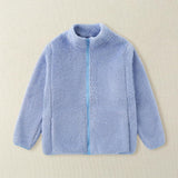 Cute Coat for Teen Girls Kids Fleece Outwear Long Sleeve Round Neck Solid Color Jacket Zipper Cold Gentle Jacket